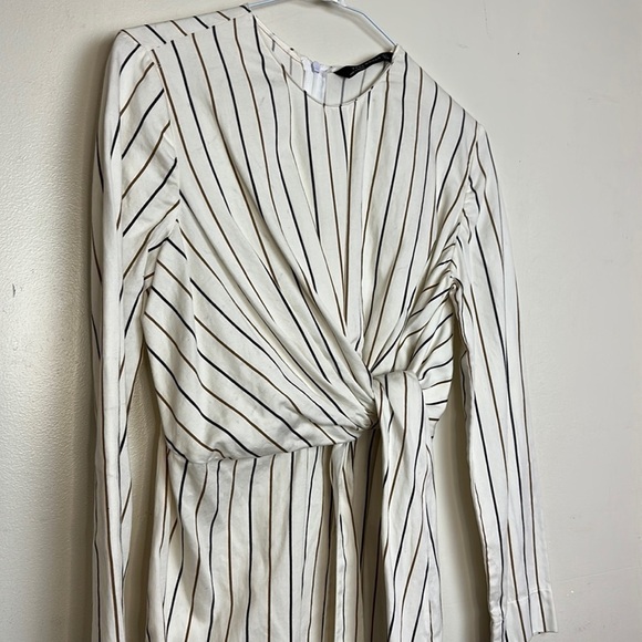 Zara Cotton Poplin Striped Bow Long Sleeve Tunic Top - Picture 7 of 15